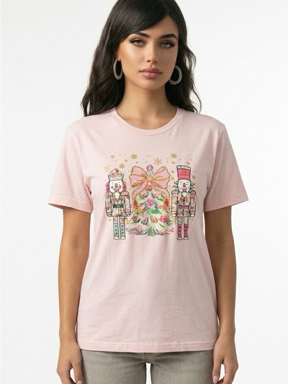 Women's Pink Holiday Nutcracker Graphic Tee